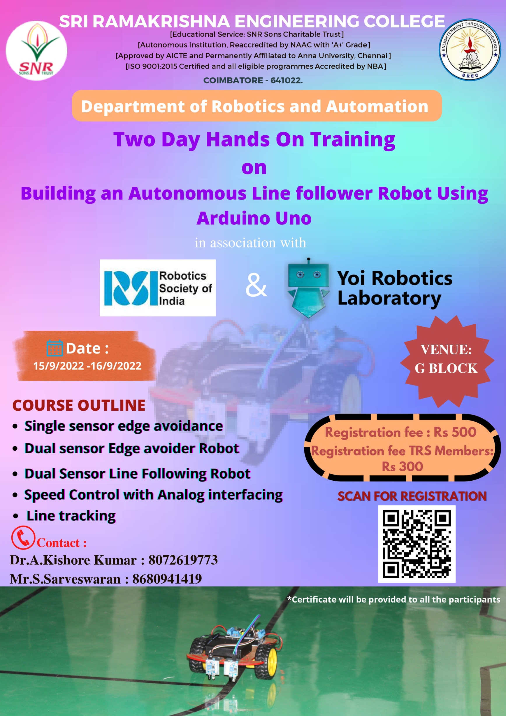 Two Day Hands On Training on Building an Autonomous Line follower Robot Using Arduino Uno 2022